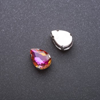 Cena za balení / 10 ks. Šitý krystal v čepu Kapka 10×14 mm oranžovo-malinový