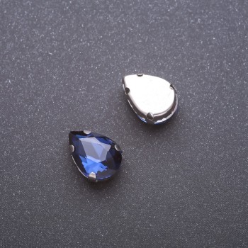 Cena za balení /10 ks. našitelný krystal v čepu Kapka 10×14 mm modrý
