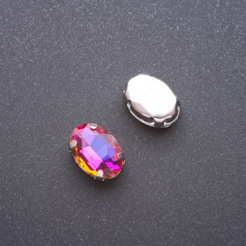 Cena za balení /10 ks. Přišivný krystal v čepu, oválný 10×14 mm, fialovožlutý