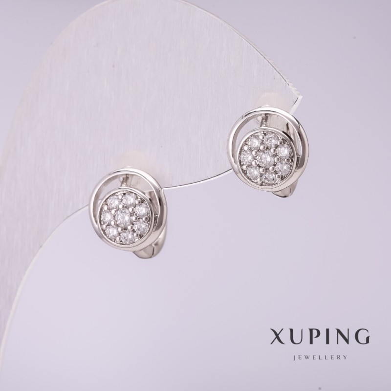Náušnice Xuping s bílými štrasovými kameny 10×12 mm rhodiované