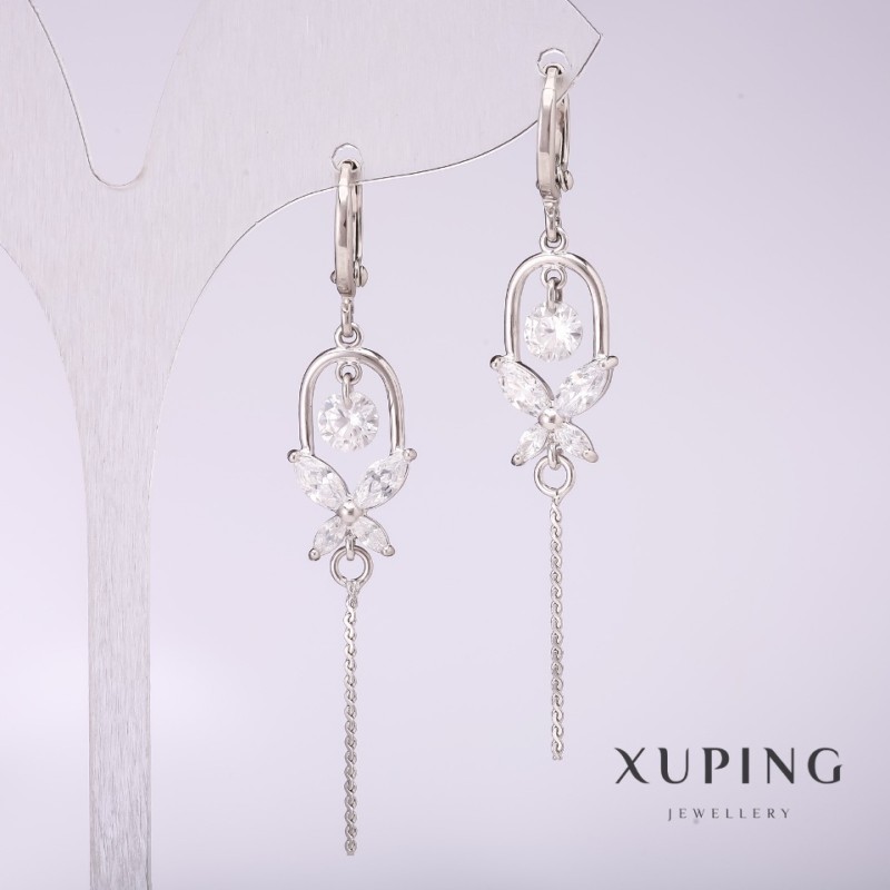 Náušnice Xuping s bílými kameny 55×10 mm rhodiované