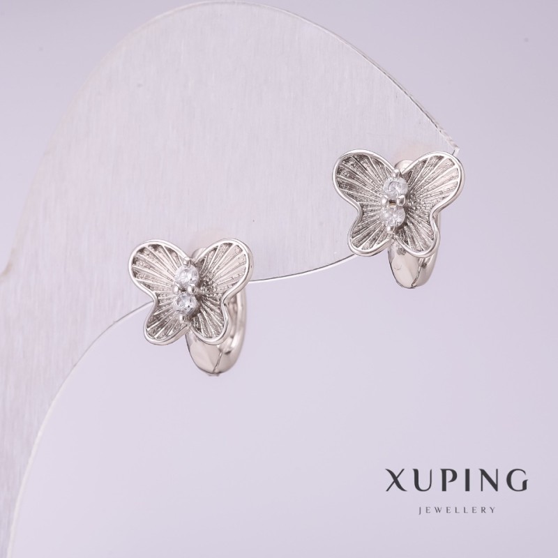 Náušnice Xuping Motýli se bílými krystaly 10×10 mm rhodiované