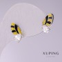 Náušnice Xuping Motýli, žlutá a černá smalt, s bílými kameny, 14×8 mm, rhodiované
