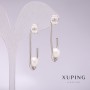 Náušnice Xuping s bílými perlami Mallorca 33×8 mm rhodiované