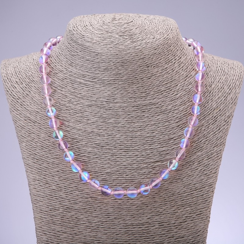 Náhrdelník z růžového opálového skla, průměr 8 mm, délka 48 cm