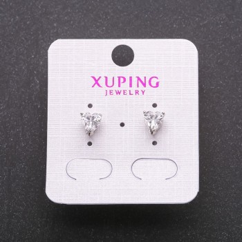 Náušnice peckové Xuping ve tvaru srdce s bílými kameny, rhodiované provedení 6×7 mm