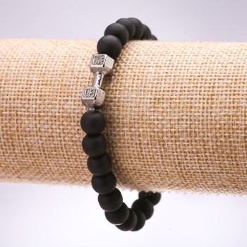 Náramek na gumičce ze šungitu (umělý) Hantel, průměr 10 mm, délka 18 cm +