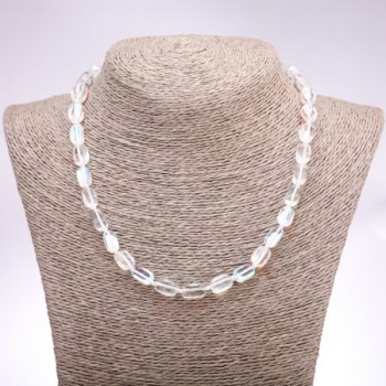 Náhrdelník z opálového skla, bílé hladké obdélníkové korálky, průměr 10×16 mm, délka 45 cm