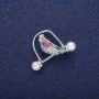 Brož Pták se štrasami, zeleno-bordová, 32×23 mm, stříbřitý kov