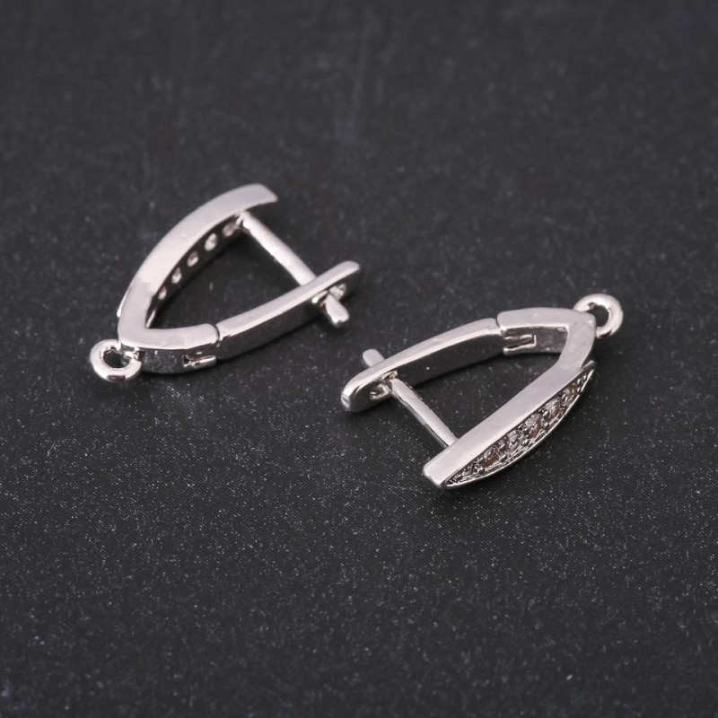 Háčky na náušnice se štrasami 19×4 mm, stříbrný kov, cena za pár