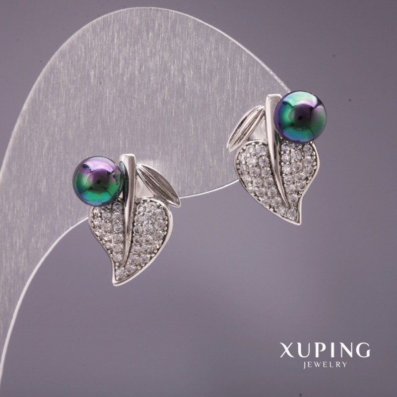 Náušnice Xuping s perlami Mallorca, černé, 16×14 mm, rhodiované