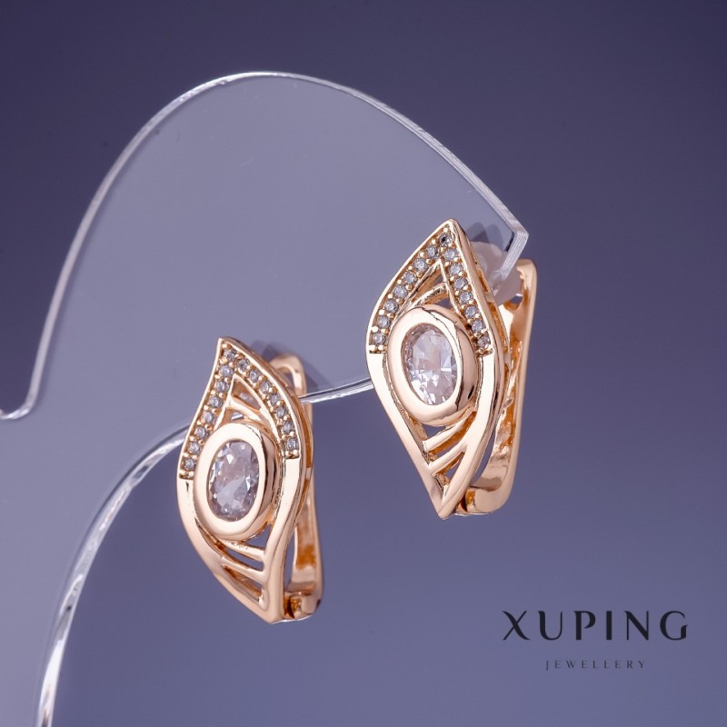Náušnice Xuping s bílým kamenem, pozlacené 18K, 20 × 10 mm