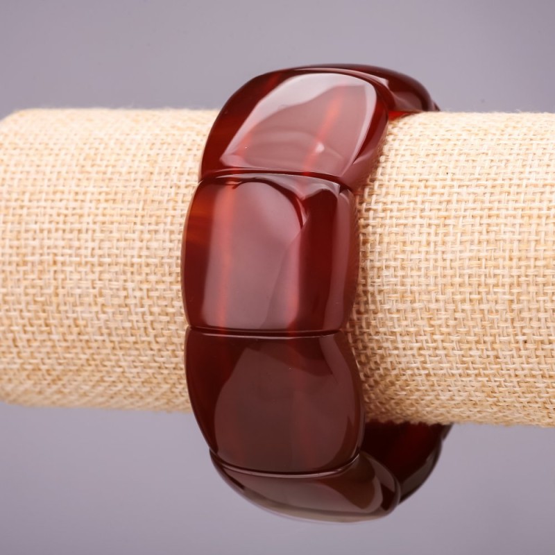 Náramek z přírodního karneolu na gumičce, hladké články 30×25 mm ± obvod 18 cm