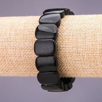 Náramek z černého achátu, černé články 18×14 mm, délka 18 cm na gumičce