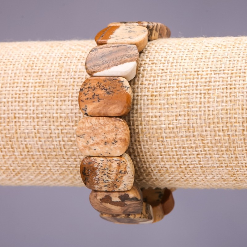 Náramek z paisážního jaspisu – články 18×14 mm, délka 18 cm na gumičce