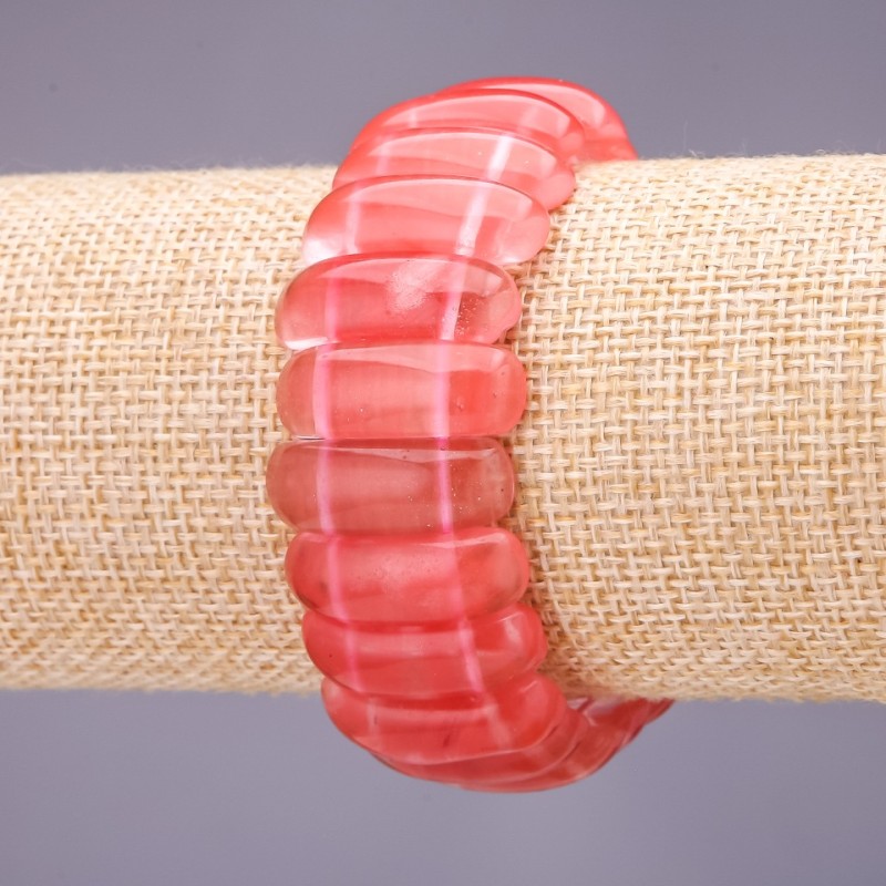 Náramek melounového turmalínu, články 25×10 mm, délka 18 cm, na gumičce