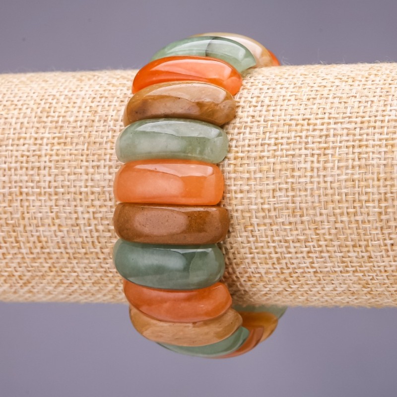 Náramek z mixu kamenů, články 25×10 mm, délka 18 cm na elastické šňůře