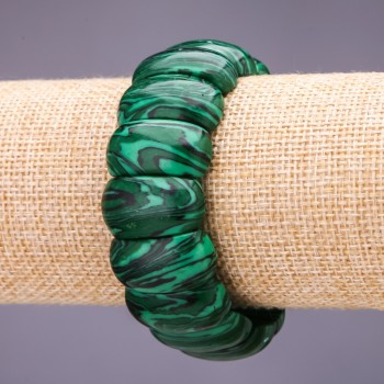 Náramek z malachitu, články 25×12 mm, délka 18 cm na gumičce