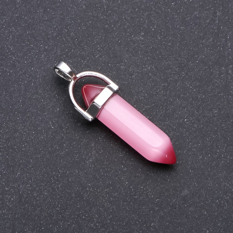 Přívěsek kočičí oko růžový šestiúhelník 8×35×41 mm