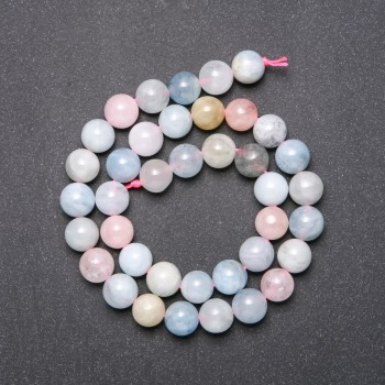 Korálky Morganit z přírodního kamene na niti, hladké kuličky, průměr 10 mm, délka 38 cm