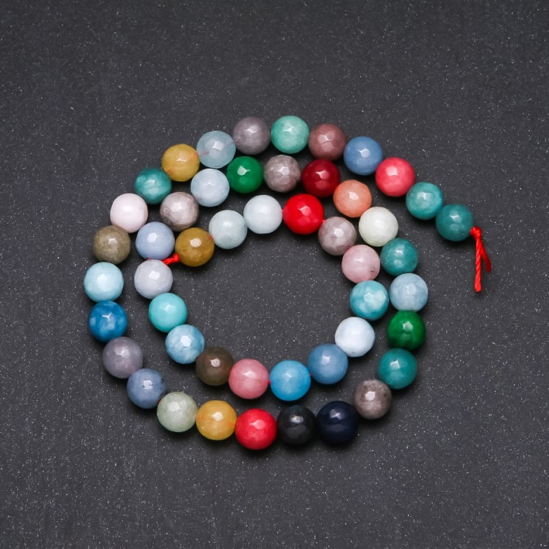 Korálky mix fasetované kuličky 8 mm na niti, délka 38 cm