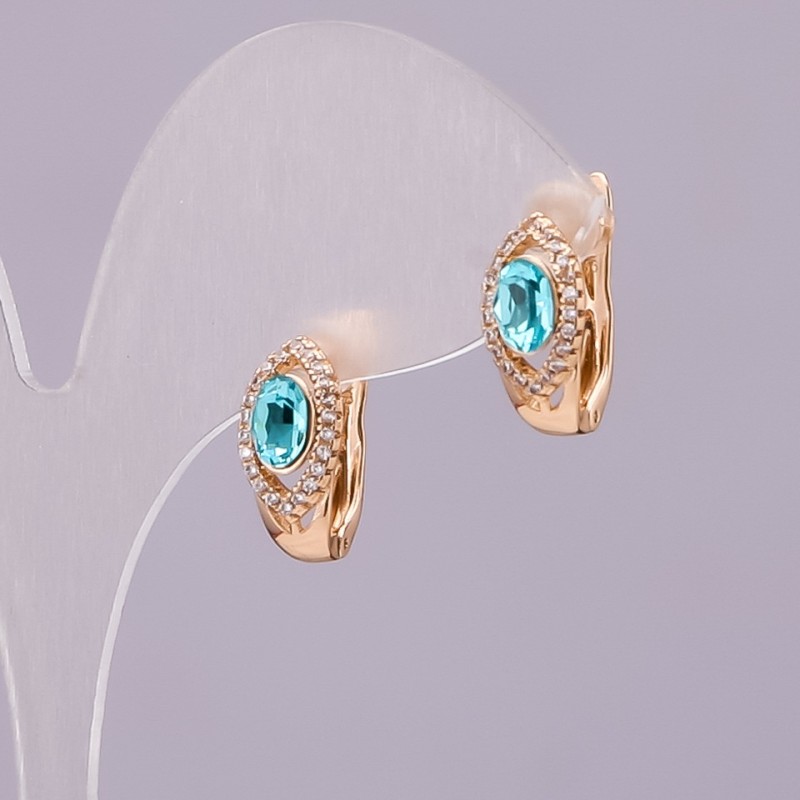 Náušnice Xuping se Swarovski krystaly, modrá, průměr 15×8 mm, pozlacené