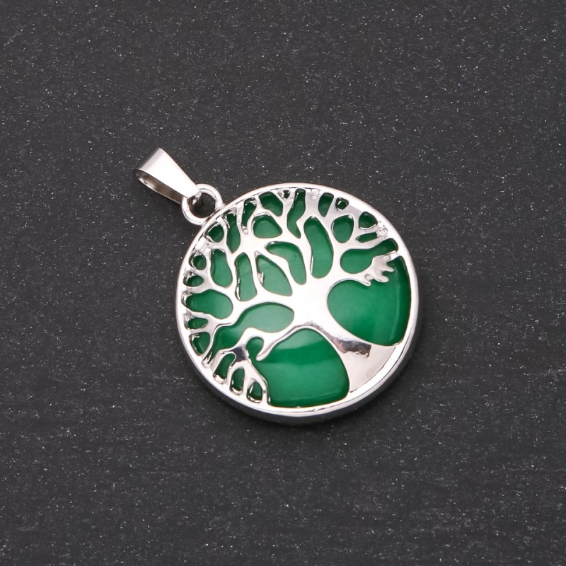 Přívěšek z přírodního kamene chrysoprasu v rámu „Strom“, průměr 27 mm