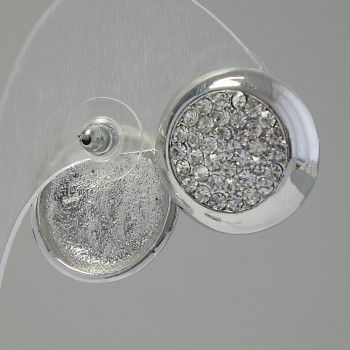 Náušnice peckové Kolo, bílé štrasové kamínky, kov s povrchovou úpravou ve stříbrném odstínu, průměr 2 cm