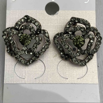 Náušnice s puzetou «Růže», tmavé štrasové kameny, kov ve zlatém odstínu, 20 mm