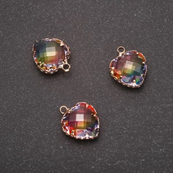 Přívěšek „Srdce“ duhové barvy, zlatá obruba 12 × 15 mm