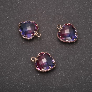 Přívěsek «Srdce» malinově-modré barvy, zlatá obruba 12×15 mm