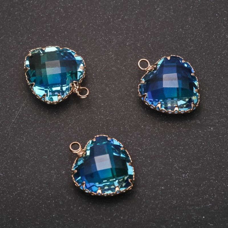 Přívěsek „Srdce“ modro-žluté barvy, zlatá úprava 16×20 mm