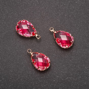 Přívěšek „Kapka“ růžové barvy, zlatá úprava 10×17 mm