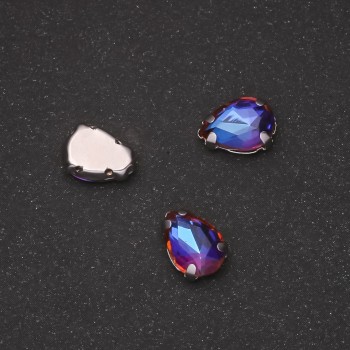 Cena za balení / 10 ks. Šitý krystal v čepu kapka 7×10 mm modro-oranžový