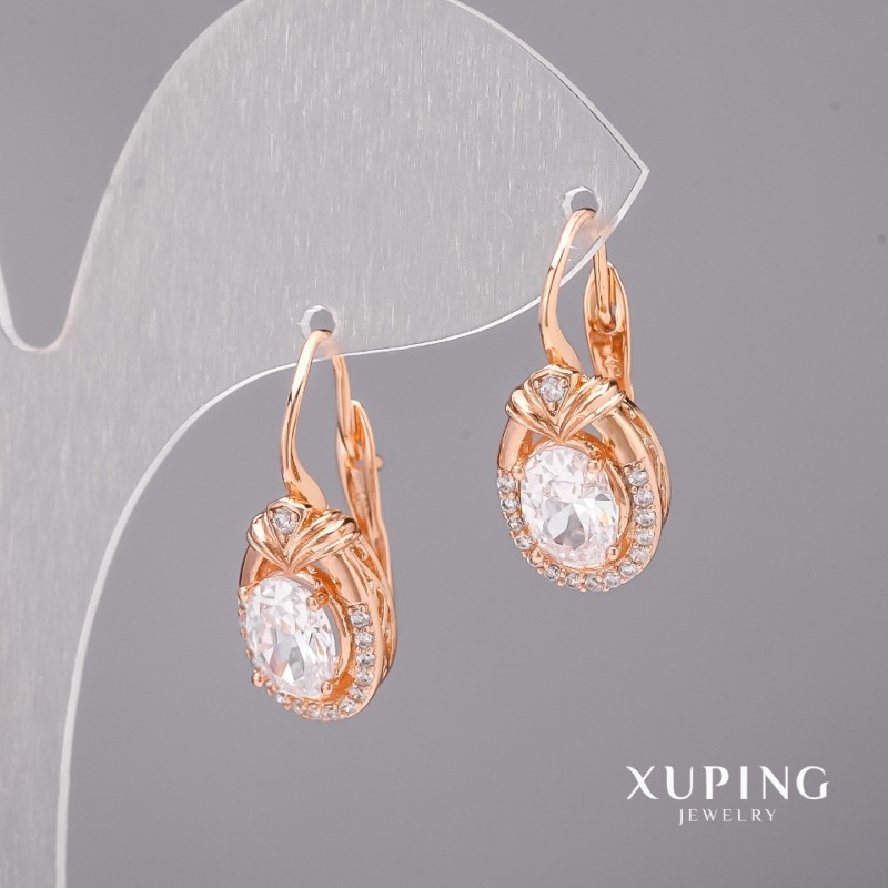 Náušnice Xuping s bílými kameny 10×23 mm pozlacené 18K