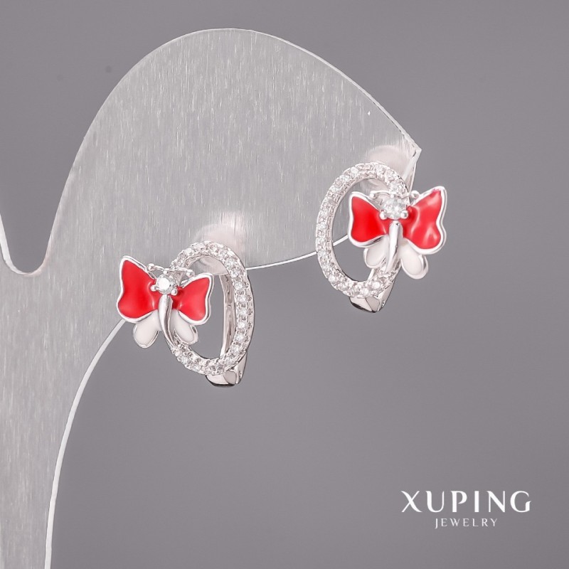 Náušnice Xuping se bílými kameny a smaltem 13×14 mm, rhodiované
