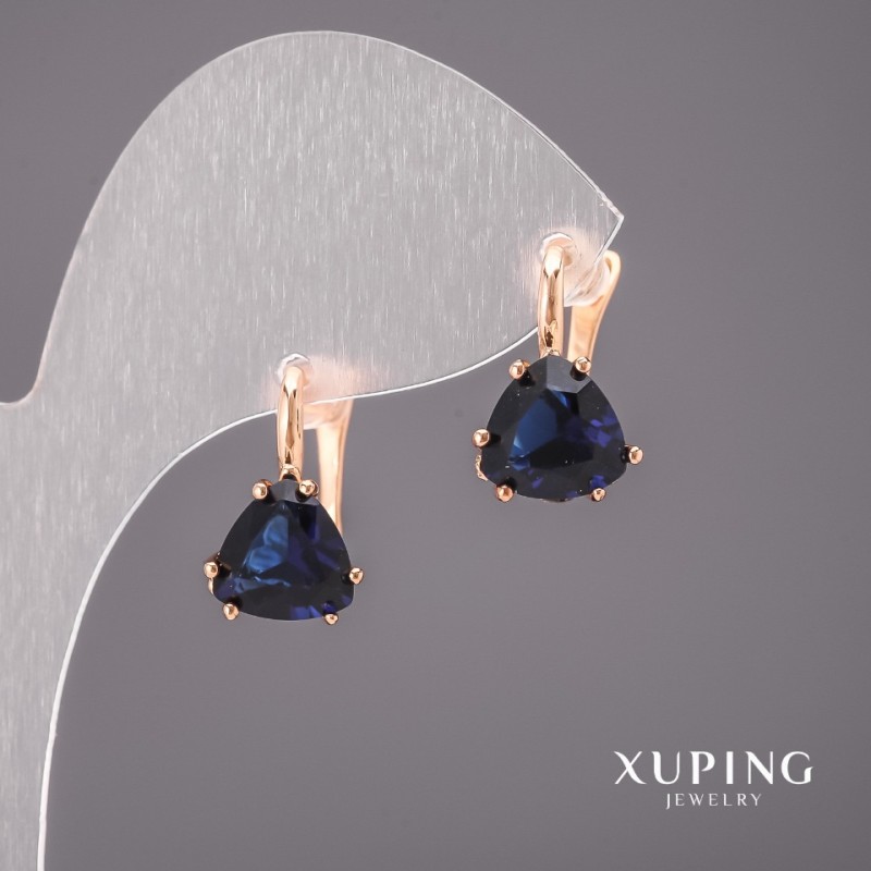 Náušnice Xuping se modrými kameny 10×17 mm, pozlacené 18K