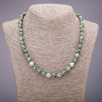 Náhrdelník z mechového achátu (umělý) hladké korálky, průměr 8 mm, délka 45 cm