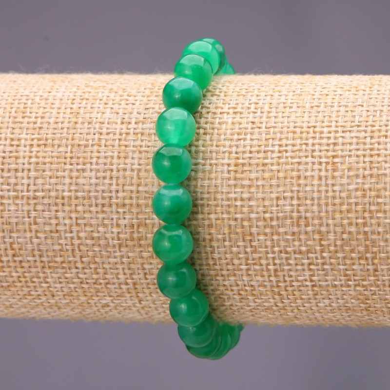 Náramek z chryzoprasu (umělý) hladká kulička, průměr cca 8 mm, na elastické gumičce obvod cca 18 cm