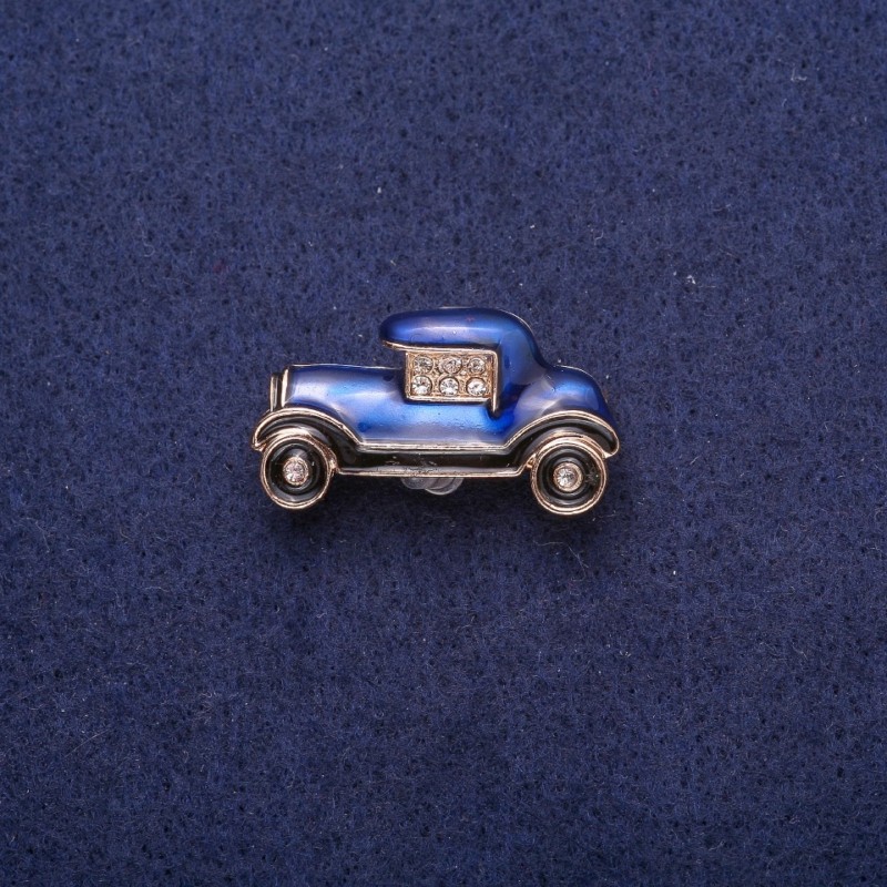 Brož «Automobil» modro-černá smaltovaná se štrasami, zlatý kov 17×29 mm