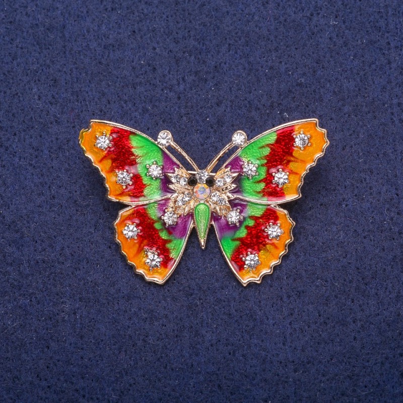 Brož Motýlek červeno-zelená smaltovaná 4×3 cm žlutý kov