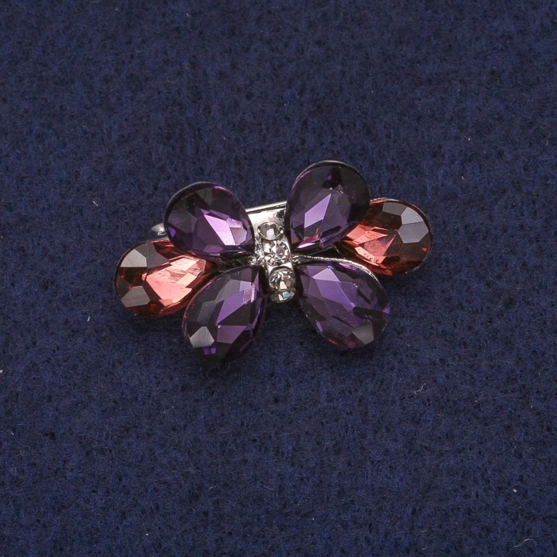 Brož Mašlička v krystalech, stříbrný kov 17×30 mm