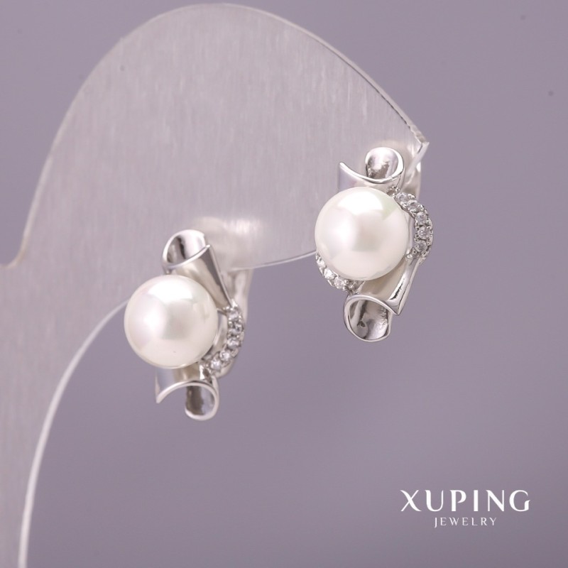 Náušnice Xuping s perlami Mallorca, průměr 10×17 mm, rhodiované