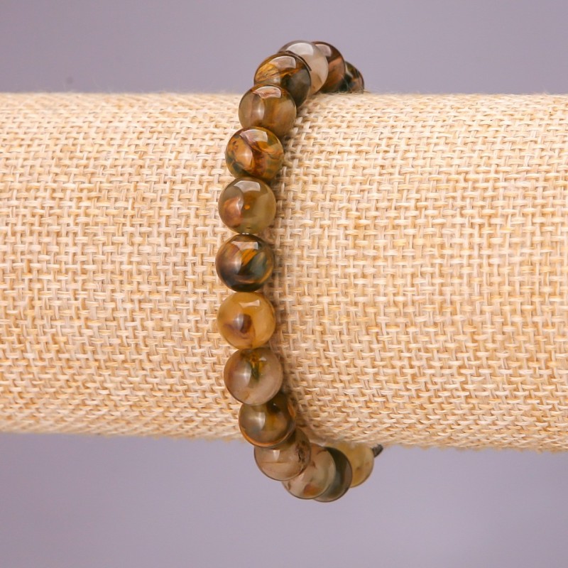 Náramek z petersitu, přírodní kámen, hladká kulička, průměr cca 8 mm, obvod 18 cm (elastický)