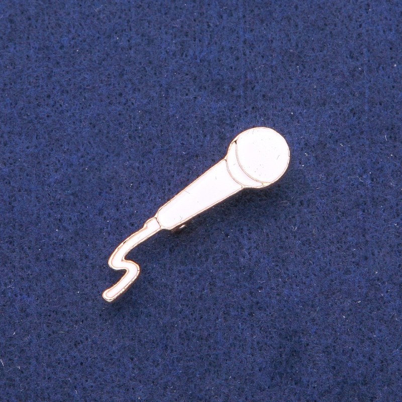 Brož Mikrofon bílý smalt, zlatavý kov 10×41 mm