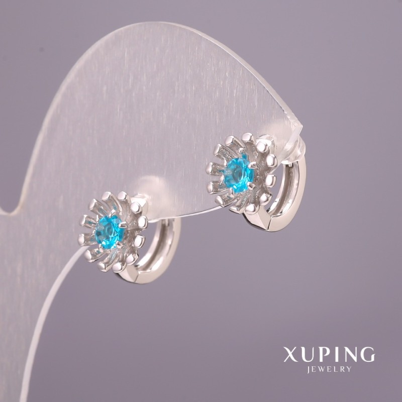 Náušnice Xuping s modrými kameny 9×13 mm rhodiované