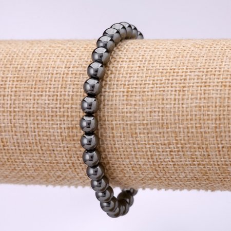 Náramek z hematitu, hladká kulička, průměr 6 mm, délka 18 cm, na gumičce