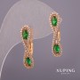 Náušnice Xuping se bílými štrasami a zelenými kameny 6×25 mm Pozlacení 18K