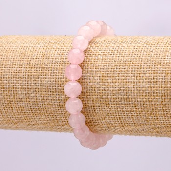 Náramek na gumičce z přírodního růžového křemene, hladké kuličky, průměr 8,5 mm+