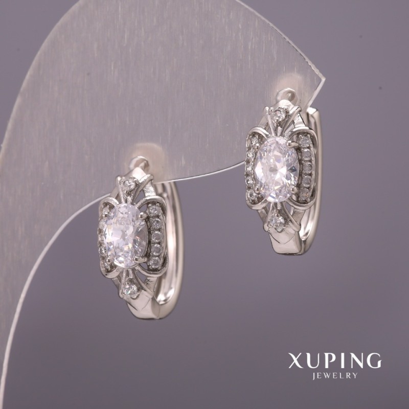 Náušnice Xuping s bílými kameny 8×20 mm rhodiované